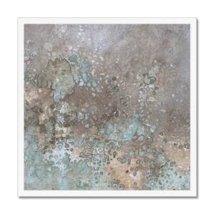 An earthy mix of mezcal blues and grays in a white 20x20” frame.