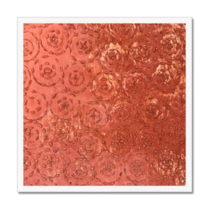 Embossed stone rose pattern in vibrant terracotta hues cover this 20x20 inch photograph of an exterior church wall in Valladolid Mexico.