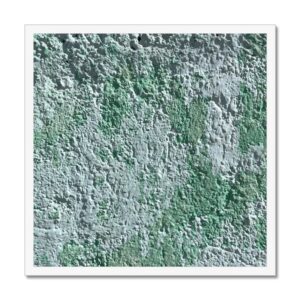 Weathered concrete wall with hues of blue and green reminiscent of an agave plant in a white 20x20” frame.